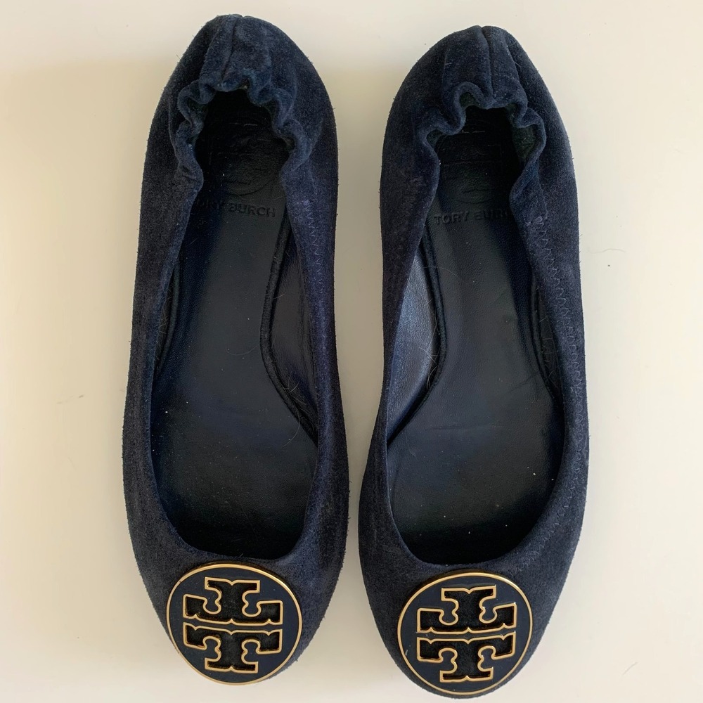 Tory Burch Reva Suede Leather Ballet Flats Shoes 6.5  Navy Blue